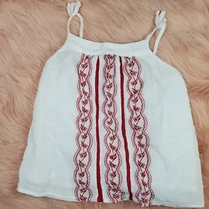 Old Navy White Linen Tank with Red Embroidery